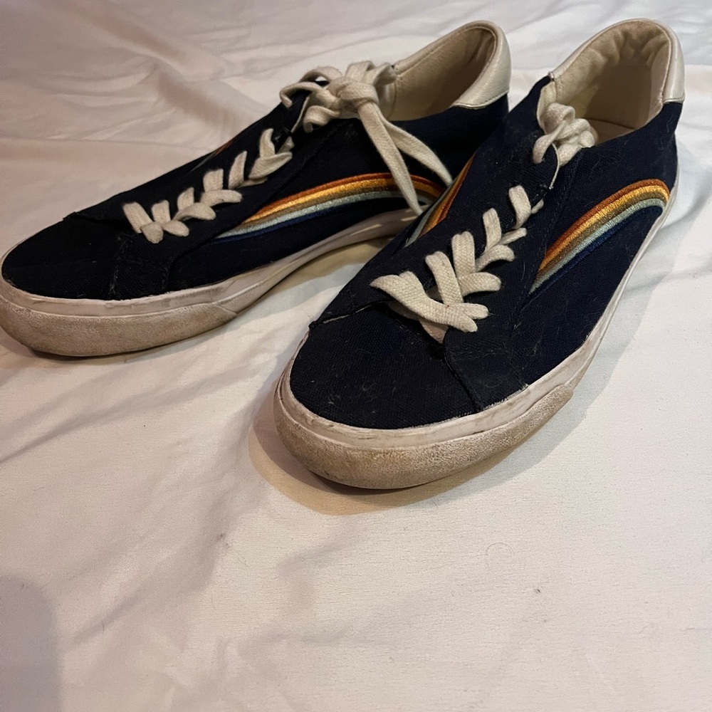 Madewell Navy Sneakers with Rainbow Stripe
